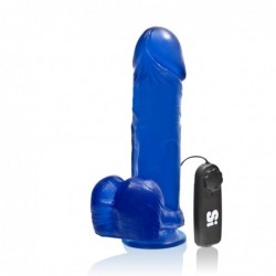 SI IGNITE Vibrating Thick Cock with Balls and Suction, 23 cm (9 in), Blue - TOYS